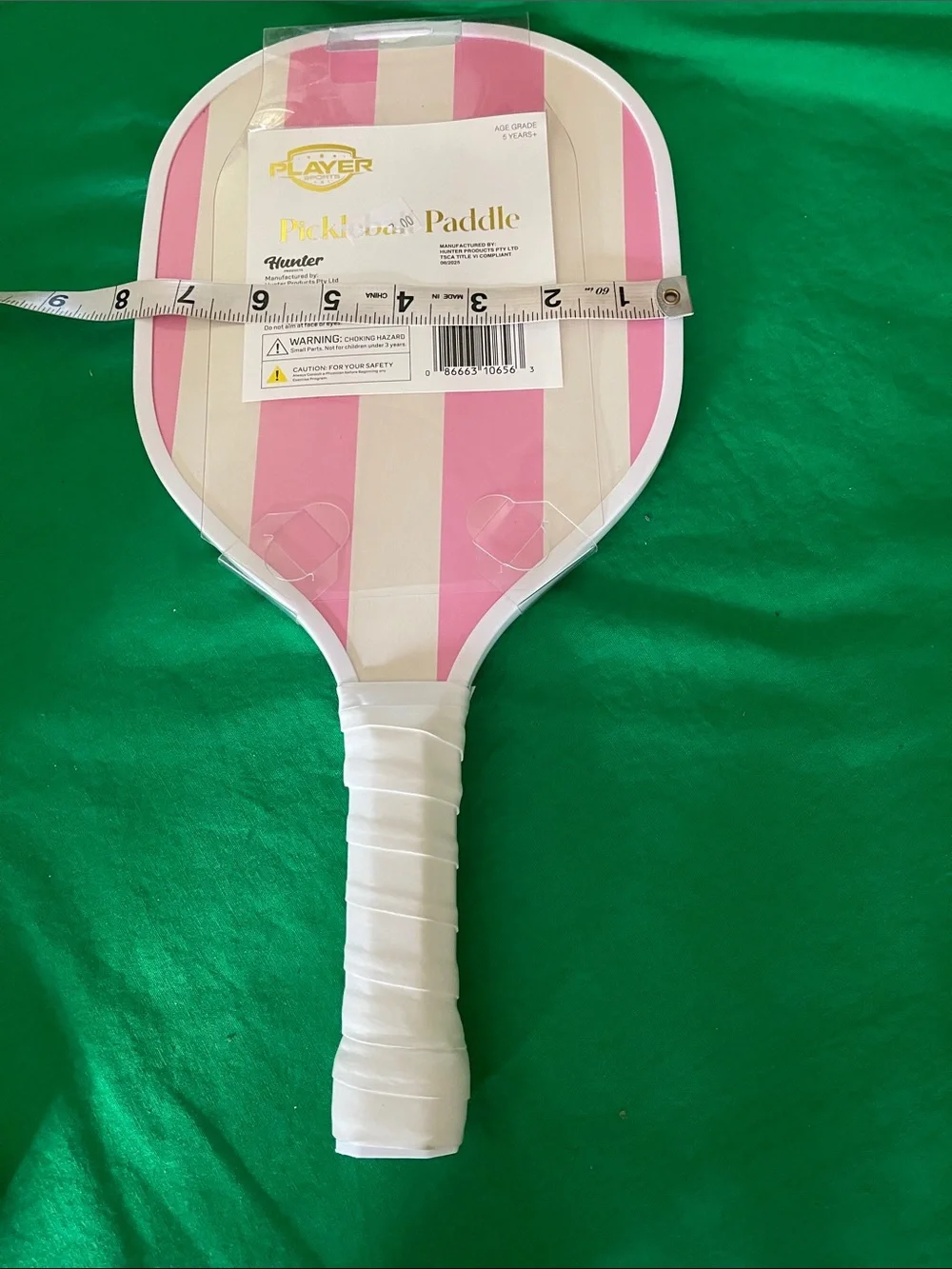 Hunter Pink and Cream Striped Party Paddle with White Wrapped Handle